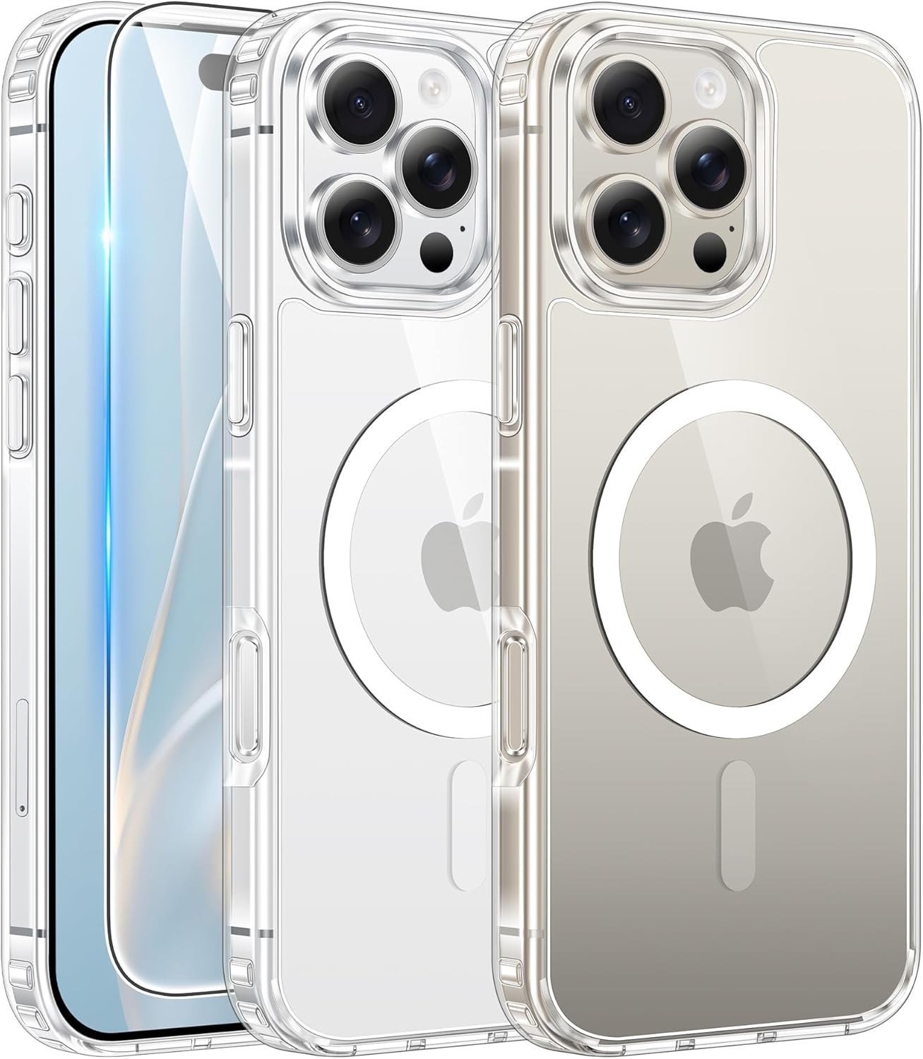 غطاء حماية آيفون متوافق مع ماج سيف، شفاف ومضاد للصدمات، مع حماية شاشة وكاميرا، مناسب لآيفون 16 برو ماكس