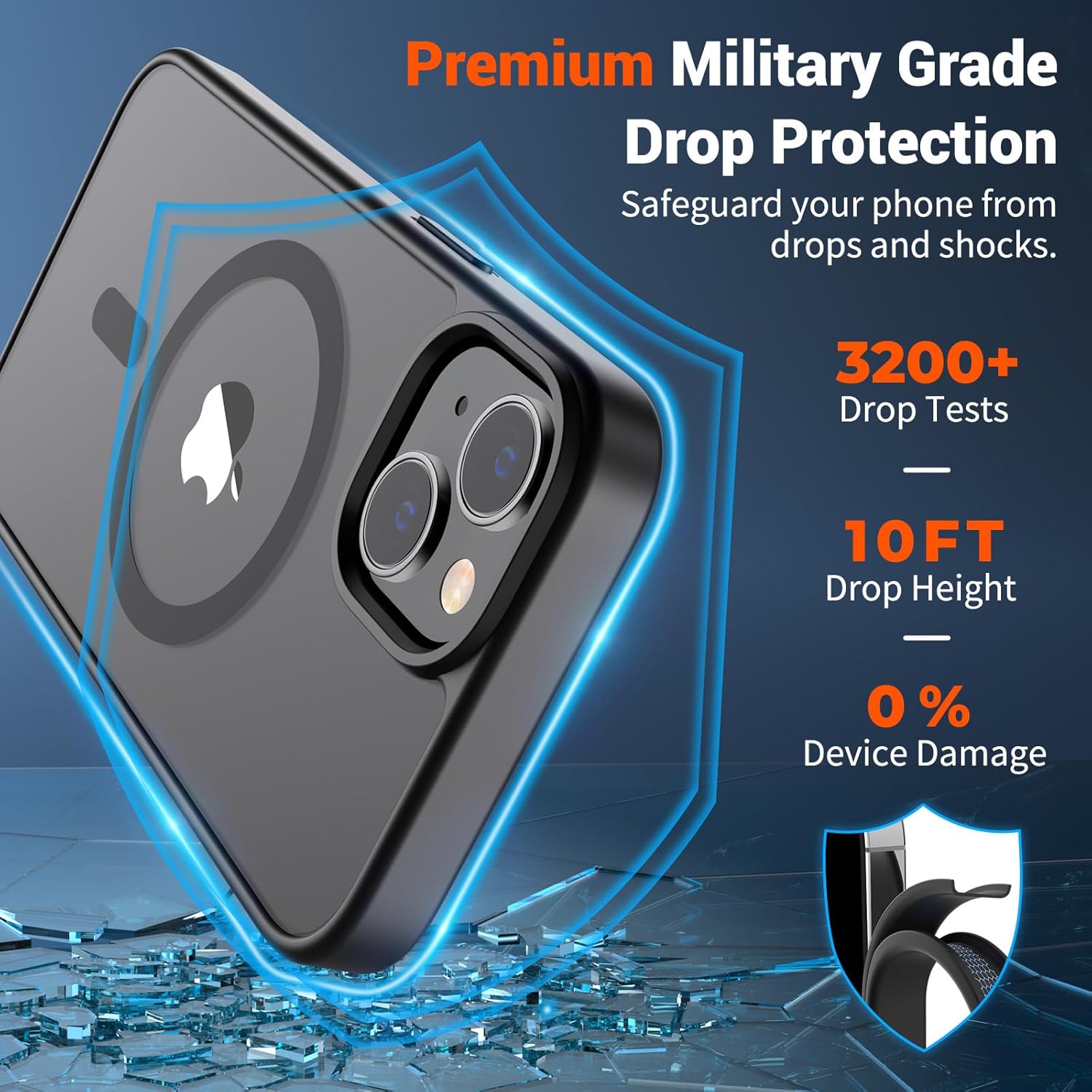 غطاء حماية هاتف آيفون متوافق مع ماج سيف، تصميم شفاف ومضاد للصدمات، مناسب لآيفون 13/14/15 برو ماكس