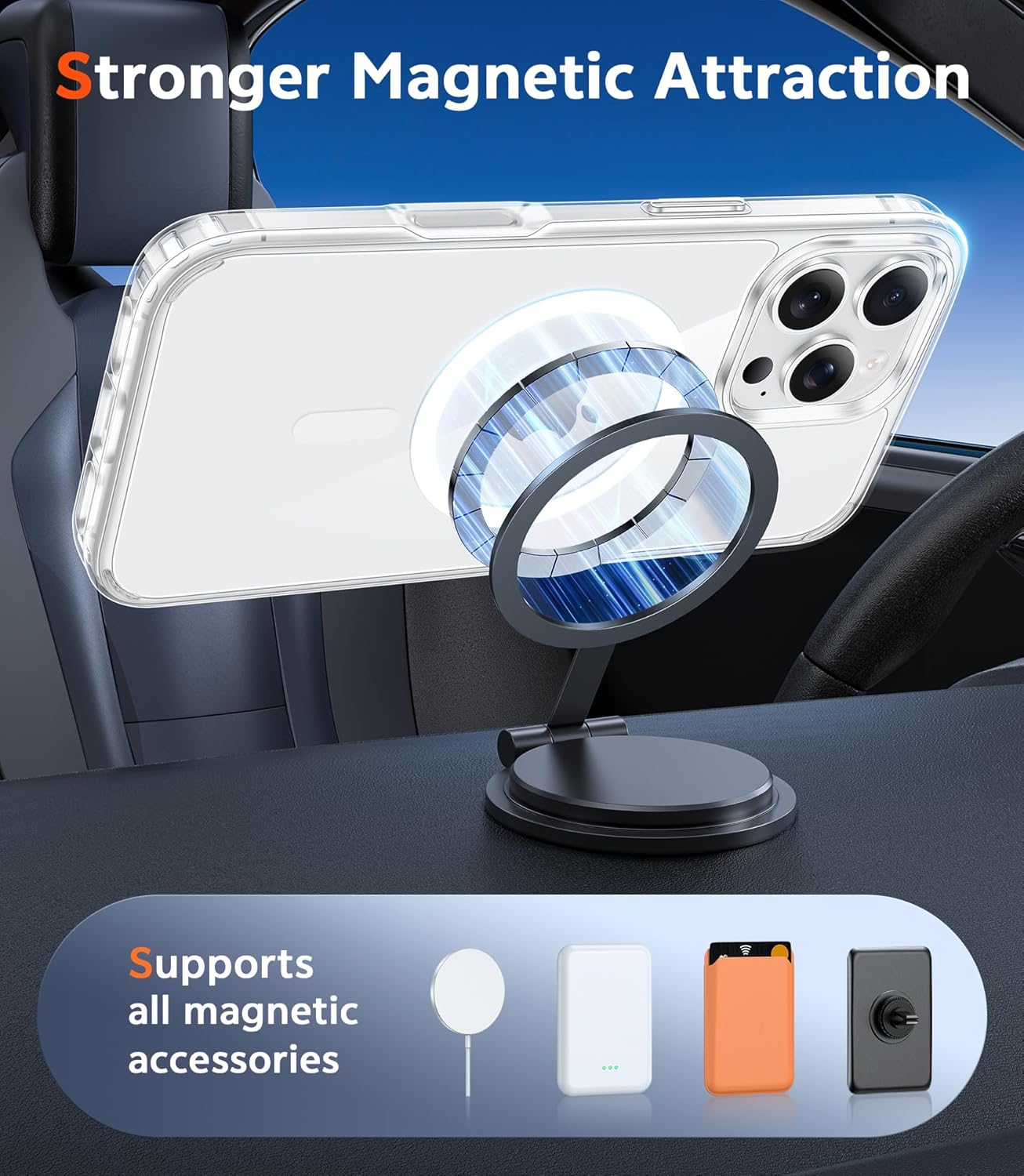 غطاء حماية آيفون متوافق مع ماج سيف، شفاف ومضاد للصدمات، مع حماية شاشة وكاميرا، مناسب لآيفون 16 برو ماكس