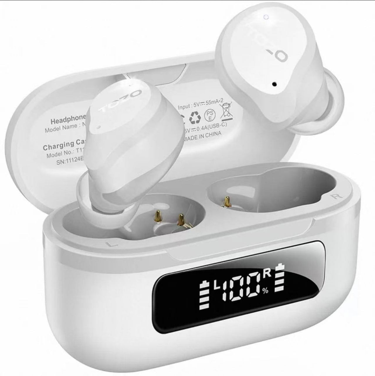 سماعات بلوتوث لاسلكية TOZO NC9، إلغاء ضوضاء نشط، مقاومة للماء، بطارية طويلة الأمد 52 ساعة، شاشة عرض رقمية، مناسبة للرياضة والقيادة والاستخدام اليومي