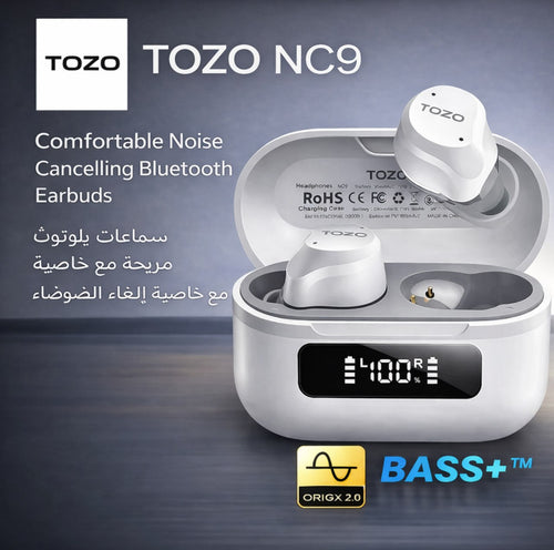 سماعات بلوتوث لاسلكية TOZO NC9، إلغاء ضوضاء نشط، مقاومة للماء، بطارية طويلة الأمد 52 ساعة، شاشة عرض رقمية، مناسبة للرياضة والقيادة والاستخدام اليومي
