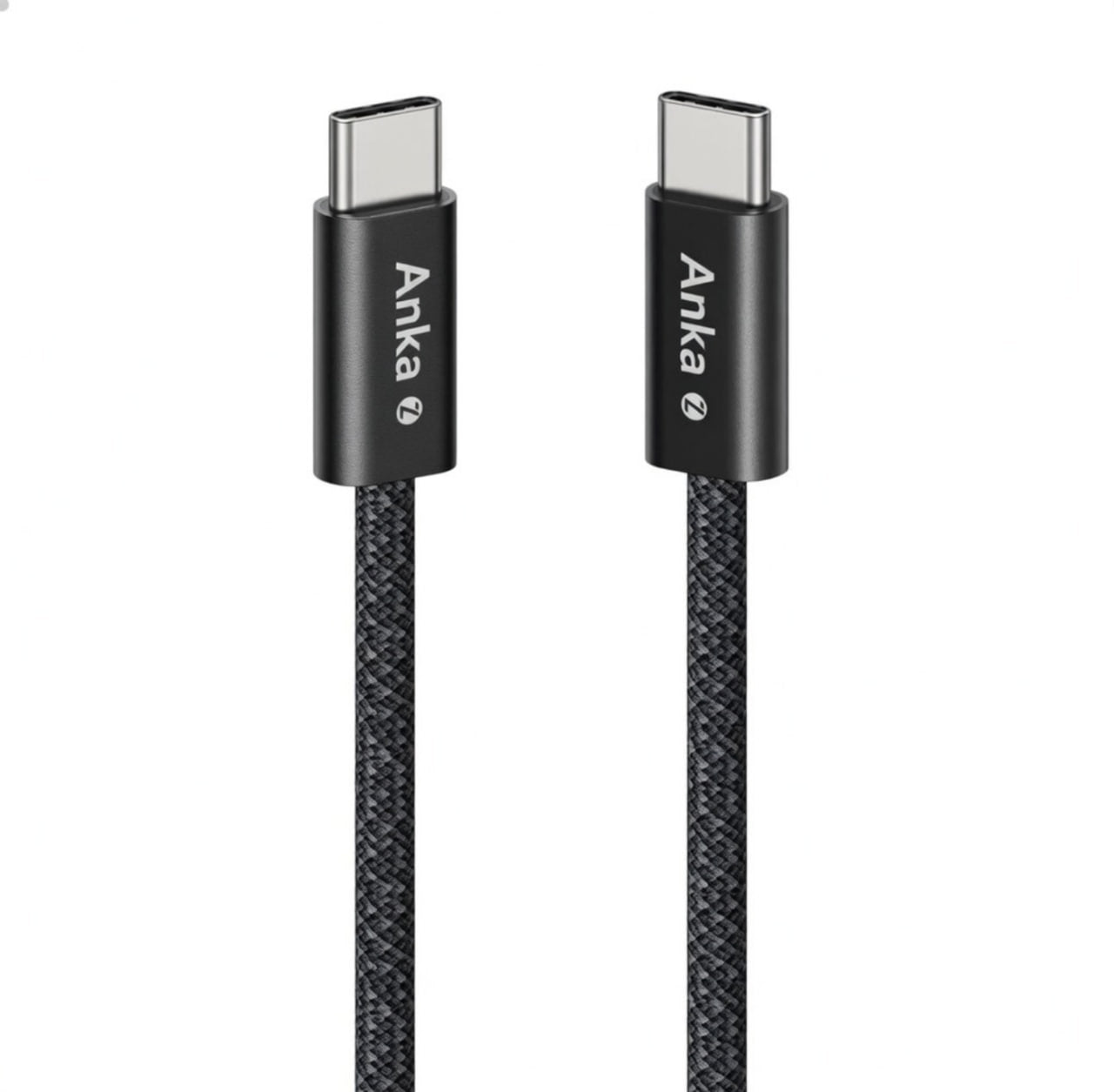 كابل Anka USB-C إلى USB-C منسوج مقاوم للأوساخ، موصل رقيق للغاية، قابل للتعديل بالطول، شحن سريع، متين لسنوات طويلة، مناسب للسيارة والمنزل
