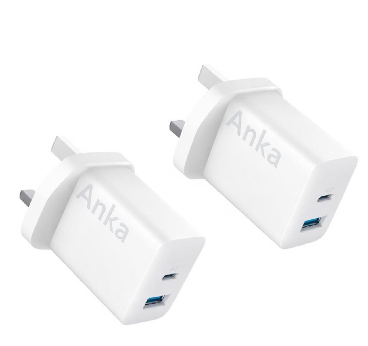 شاحن جداري Anka 20W بمنفذين (USB-C + USB-A)، شحن سريع 3 أضعاف، حماية متعددة، متوافق مع آيفون وأجهزة ذكية، تصميم صغير ومحمول