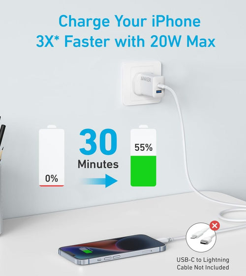 شاحن جداري Anka 20W بمنفذين (USB-C + USB-A)، شحن سريع 3 أضعاف، حماية متعددة، متوافق مع آيفون وأجهزة ذكية، تصميم صغير ومحمول